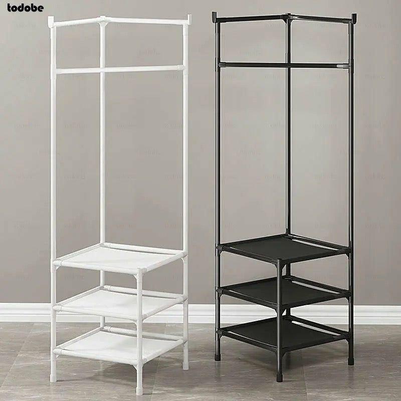 حامل وشماعة ملابس ركنية متعددة الوظائف مع رفوف تخزين (Corner Coat Rack & Storage Organizer)
