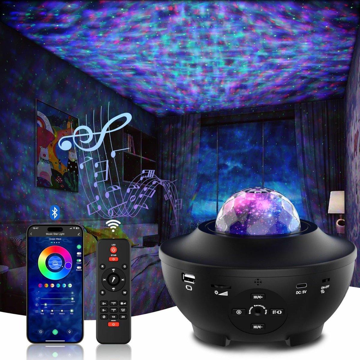 جهاز العرض الضوئي الذكي للنجوم والأمواج (Smart Galaxy & LED Star Projector) – مع مكبر صوت بلوتوث وال